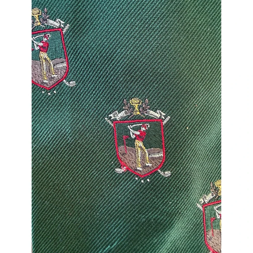 Vintage Polo Ralph Lauren‎ Mens Silk Tie Green Golf Crest Made in USA Hand Made
